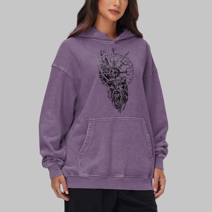 WorldNorse Viking Old Man Vegvisir Washed Hoodie