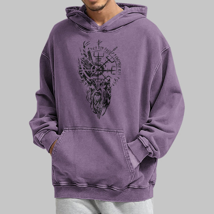 WorldNorse Viking Old Man Vegvisir Washed Hoodie