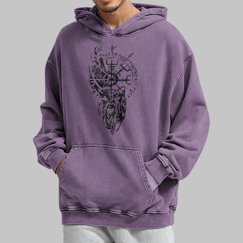 WorldNorse Viking Old Man Vegvisir Washed Hoodie - image 35