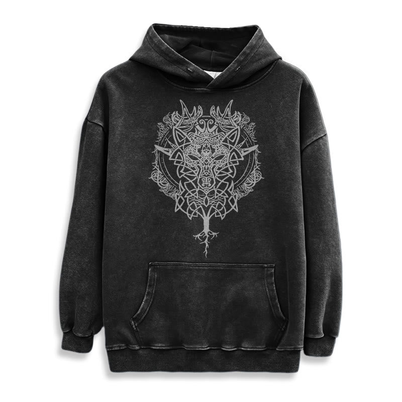 WorldNorse Fenrir Wolf Tree Of Life Washed Hoodie