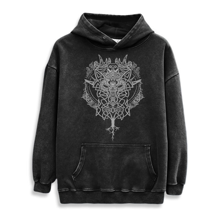 WorldNorse Fenrir Wolf Tree Of Life Washed Hoodie - image 2
