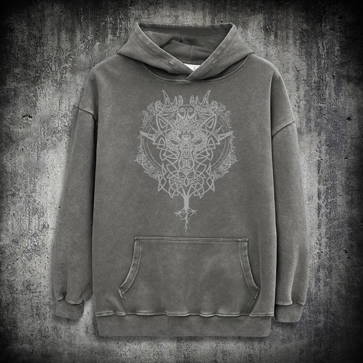 WorldNorse Fenrir Wolf Tree Of Life Washed Hoodie