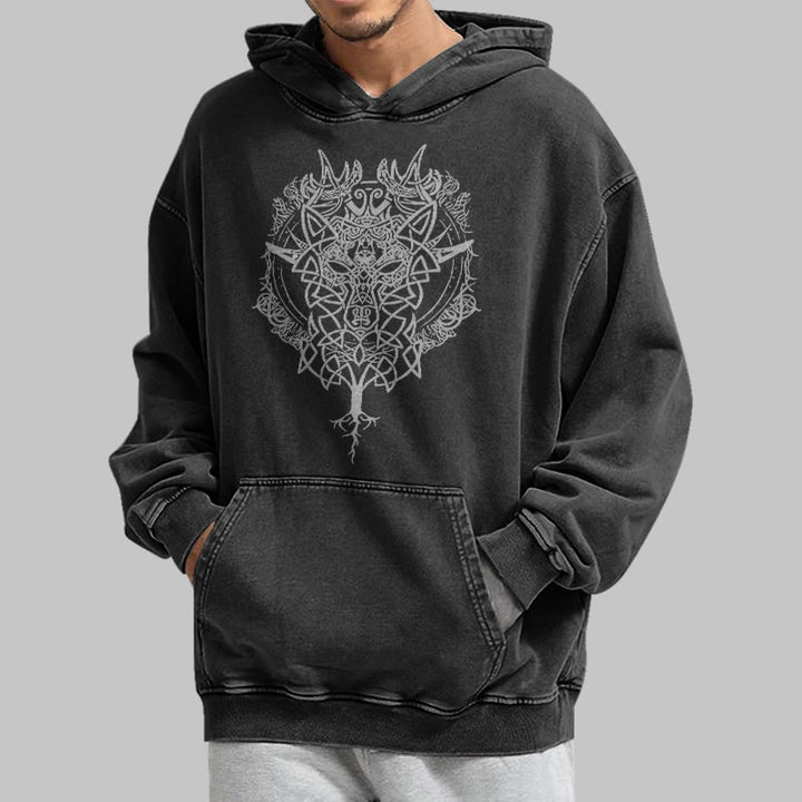 WorldNorse Fenrir Wolf Tree Of Life Washed Hoodie