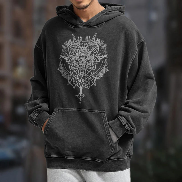 WorldNorse Fenrir Wolf Tree Of Life Washed Hoodie