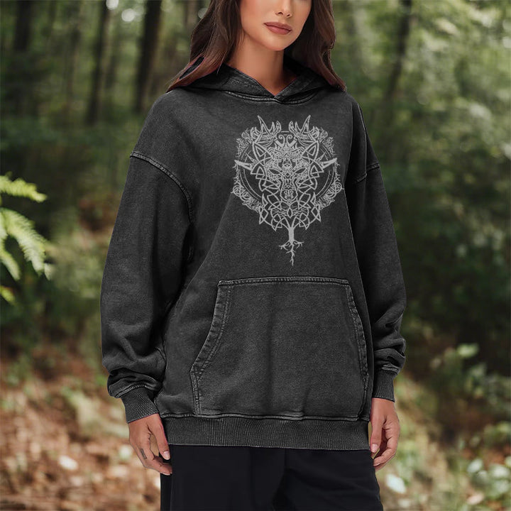 WorldNorse Fenrir Wolf Tree Of Life Washed Hoodie - image 11