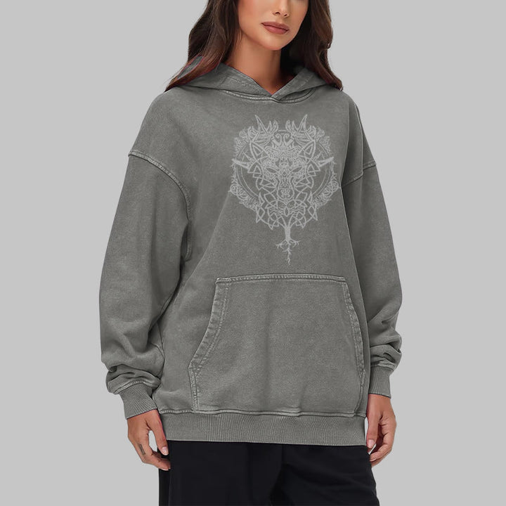 WorldNorse Fenrir Wolf Tree Of Life Washed Hoodie