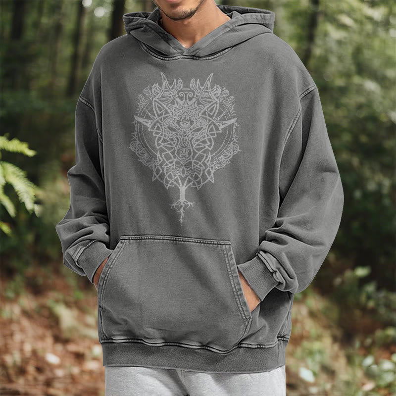 WorldNorse Fenrir Wolf Tree Of Life Washed Hoodie - image 16