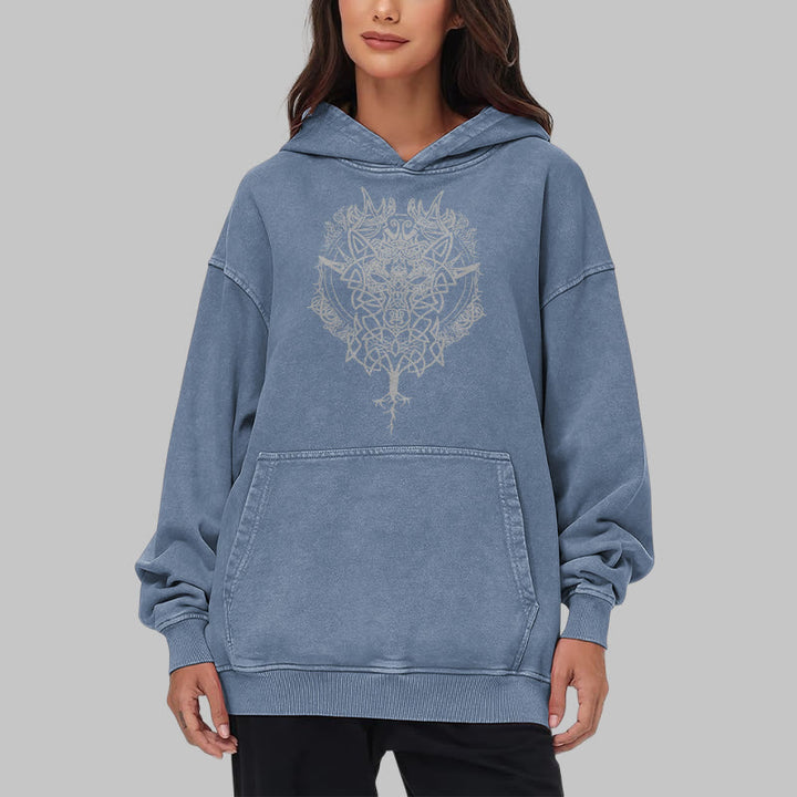 WorldNorse Fenrir Wolf Tree Of Life Washed Hoodie