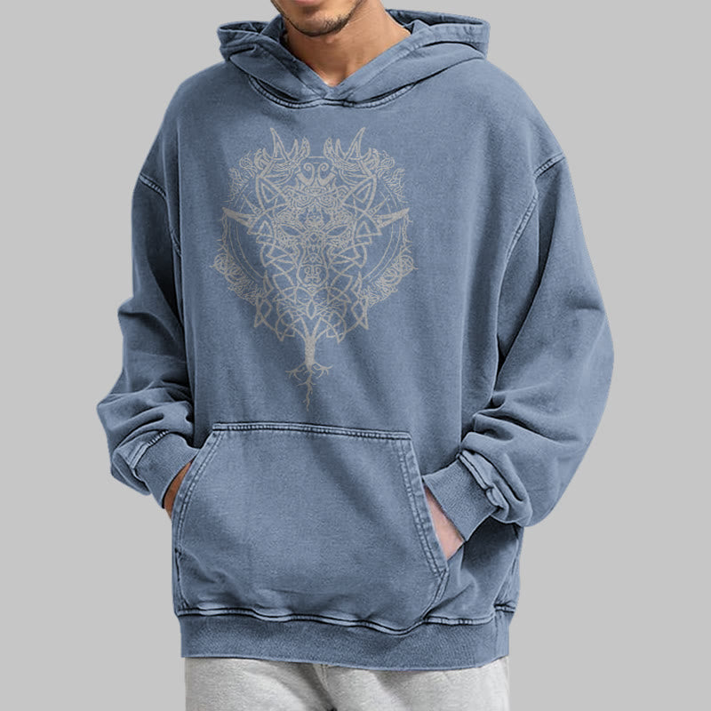 WorldNorse Fenrir Wolf Tree Of Life Washed Hoodie