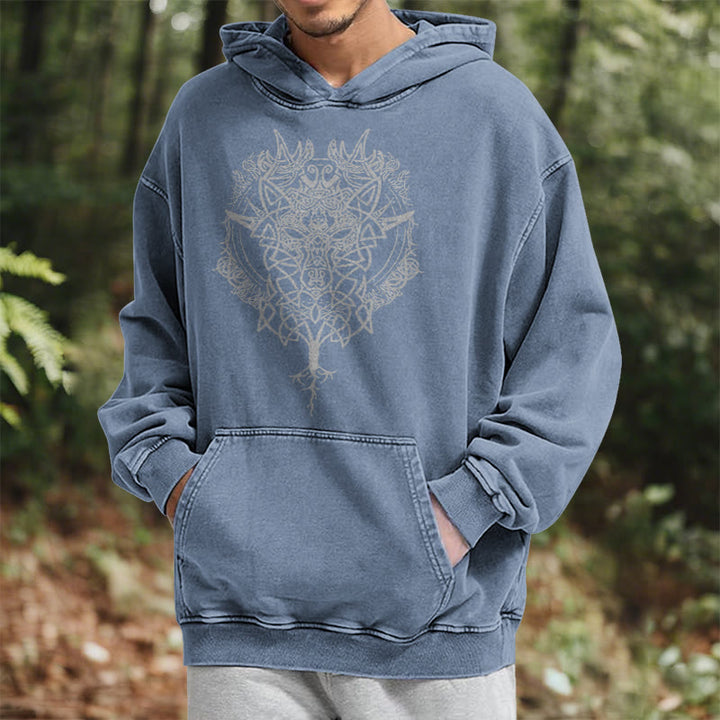 WorldNorse Fenrir Wolf Tree Of Life Washed Hoodie