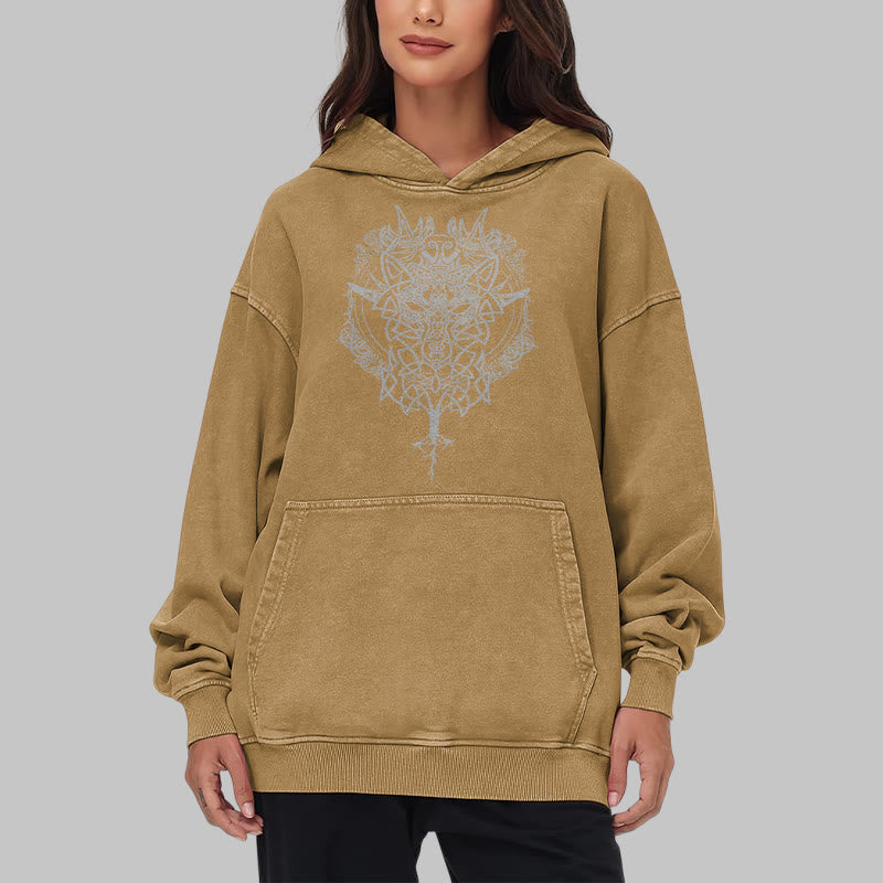 WorldNorse Fenrir Wolf Tree Of Life Washed Hoodie