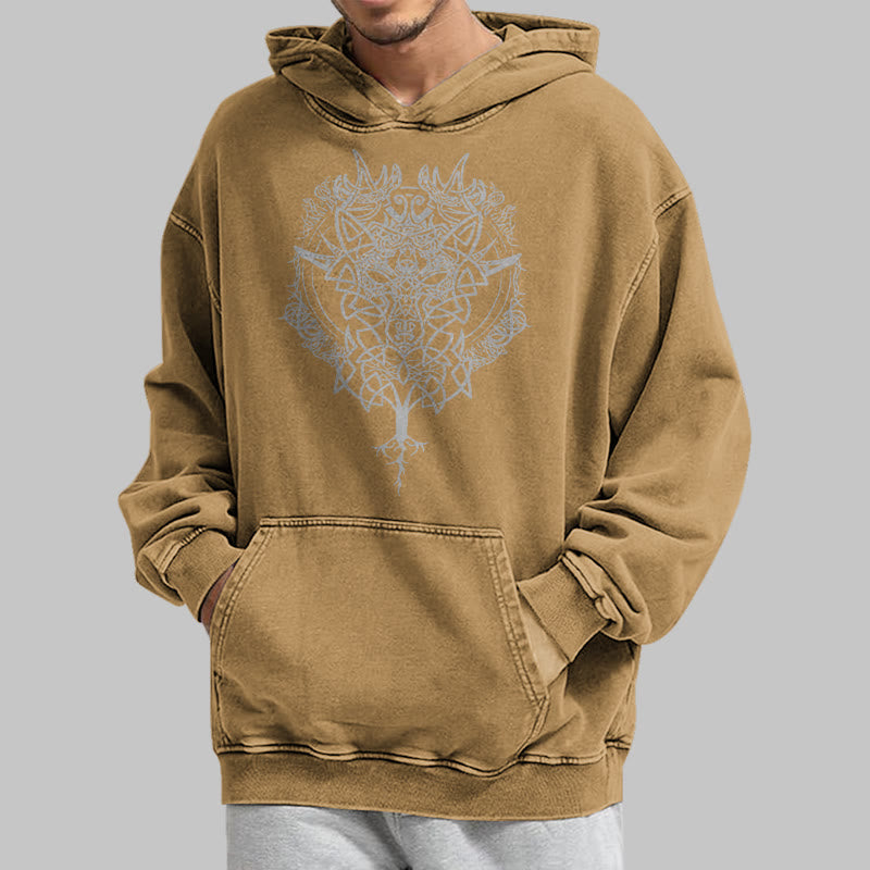 WorldNorse Fenrir Wolf Tree Of Life Washed Hoodie