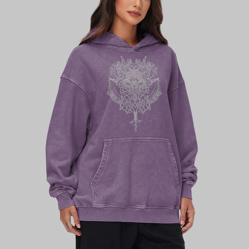 WorldNorse Fenrir Wolf Tree Of Life Washed Hoodie