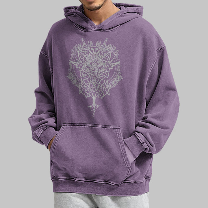 WorldNorse Fenrir Wolf Tree Of Life Washed Hoodie