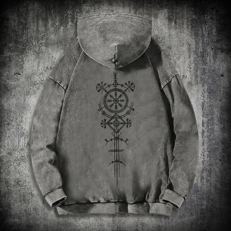 WorldNorse Vegvisir Double-Sided Print Washed Hoodie - Grey - 3XL - image 18