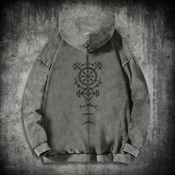 WorldNorse Vegvisir Double-Sided Print Washed Hoodie - Grey - 3XL - image 17