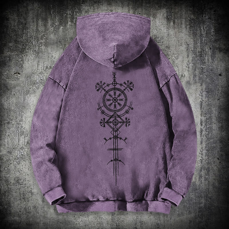 WorldNorse Vegvisir Double-Sided Print Washed Hoodie - Purple - 3XL - image 36