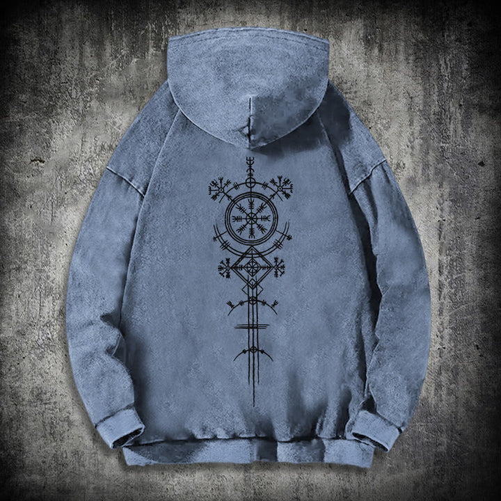 WorldNorse Vegvisir Double-Sided Print Washed Hoodie - Blue - 3XL - image 23