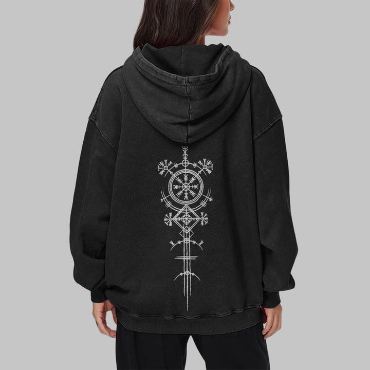 WorldNorse Vegvisir Double-Sided Print Washed Hoodie