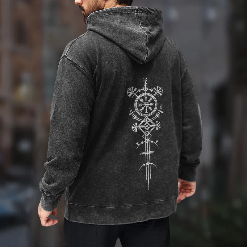 WorldNorse Vegvisir Double-Sided Print Washed Hoodie