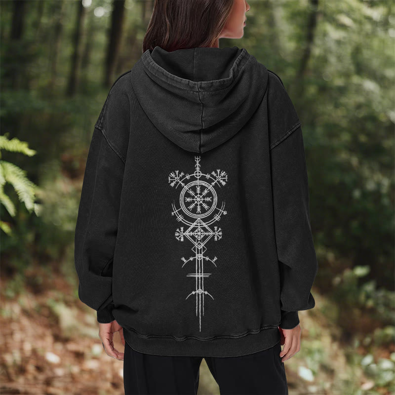 WorldNorse Vegvisir Double-Sided Print Washed Hoodie