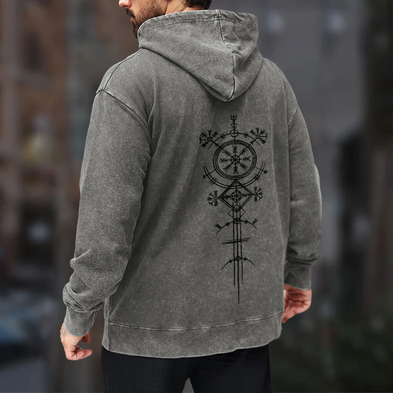 WorldNorse Vegvisir Double-Sided Print Washed Hoodie