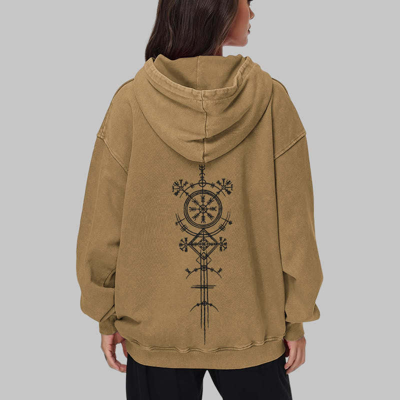 WorldNorse Vegvisir Double-Sided Print Washed Hoodie