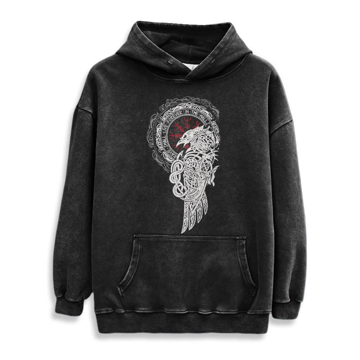 WorldNorse Celtic Raven Helm Of Awe Washed Hoodie