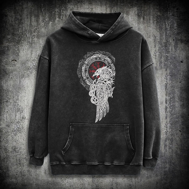 WorldNorse Celtic Raven Helm Of Awe Washed Hoodie - Black - 3XL - image 0