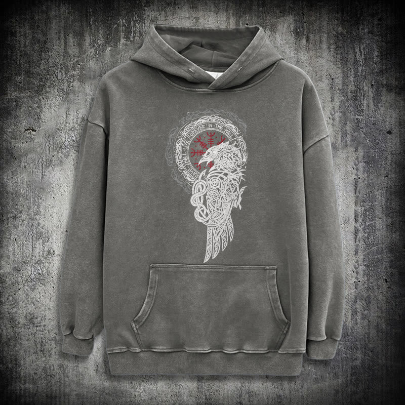WorldNorse Celtic Raven Helm Of Awe Washed Hoodie - Grey - 3XL - image 13