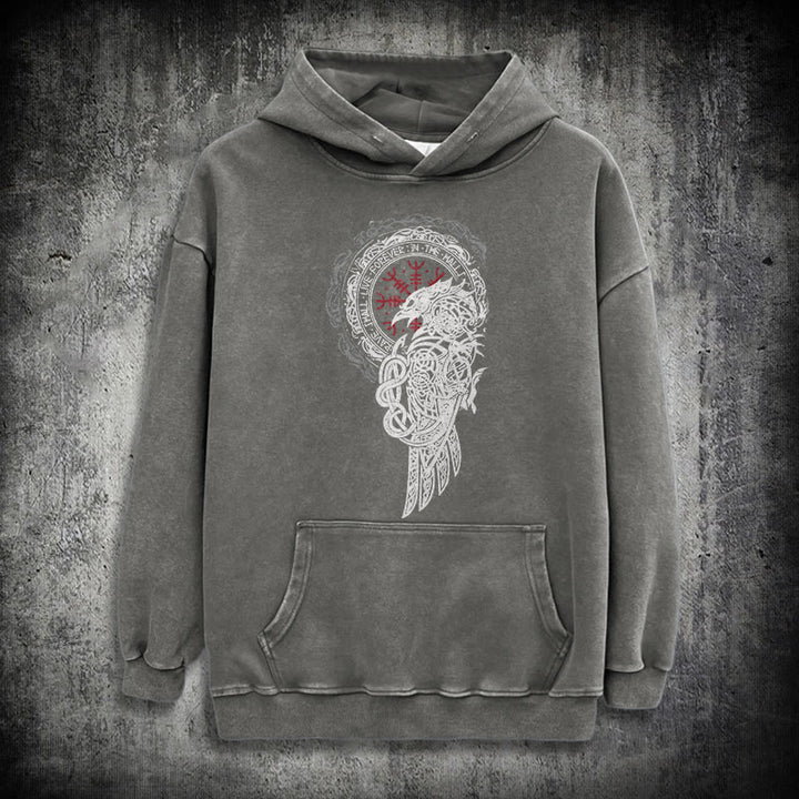 WorldNorse Celtic Raven Helm Of Awe Washed Hoodie - Grey - 3XL - image 13