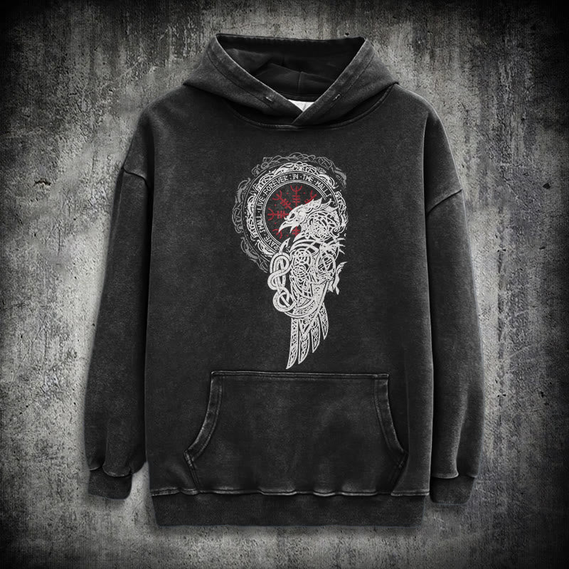 WorldNorse Celtic Raven Helm Of Awe Washed Hoodie - Black - 3XL - image 1