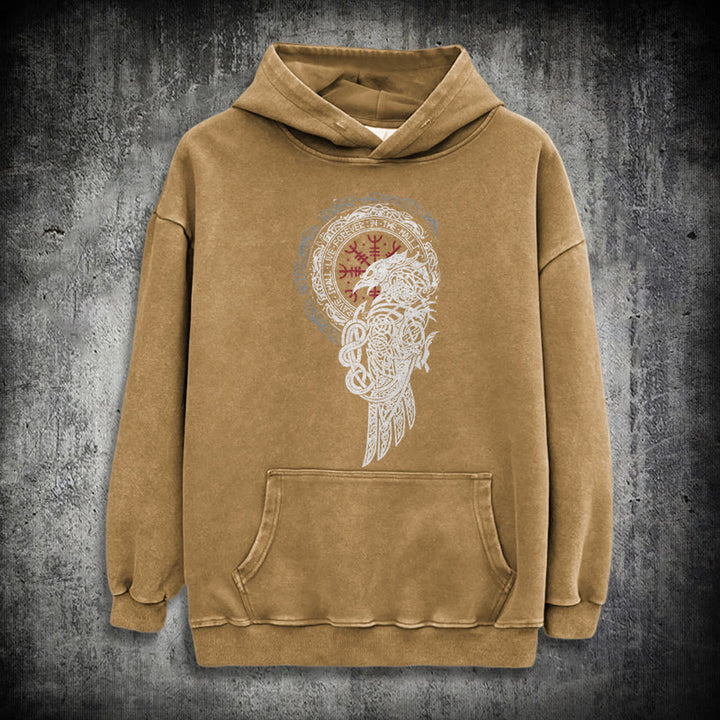 WorldNorse Celtic Raven Helm Of Awe Washed Hoodie - Khaki - 3XL - image 27