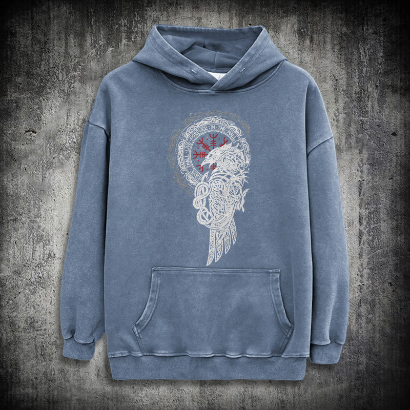 WorldNorse Celtic Raven Helm Of Awe Washed Hoodie - Blue - 3XL - image 19