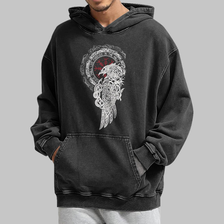 WorldNorse Celtic Raven Helm Of Awe Washed Hoodie