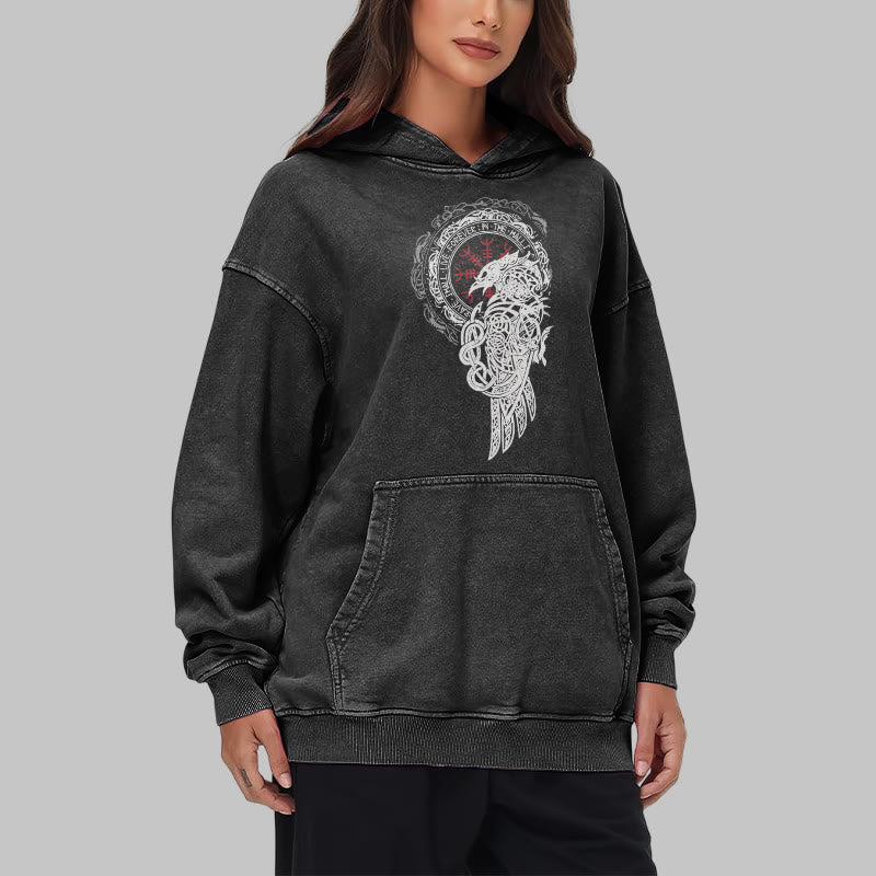 WorldNorse Celtic Raven Helm Of Awe Washed Hoodie - image 9