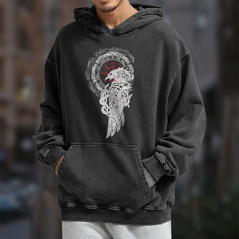 WorldNorse Celtic Raven Helm Of Awe Washed Hoodie