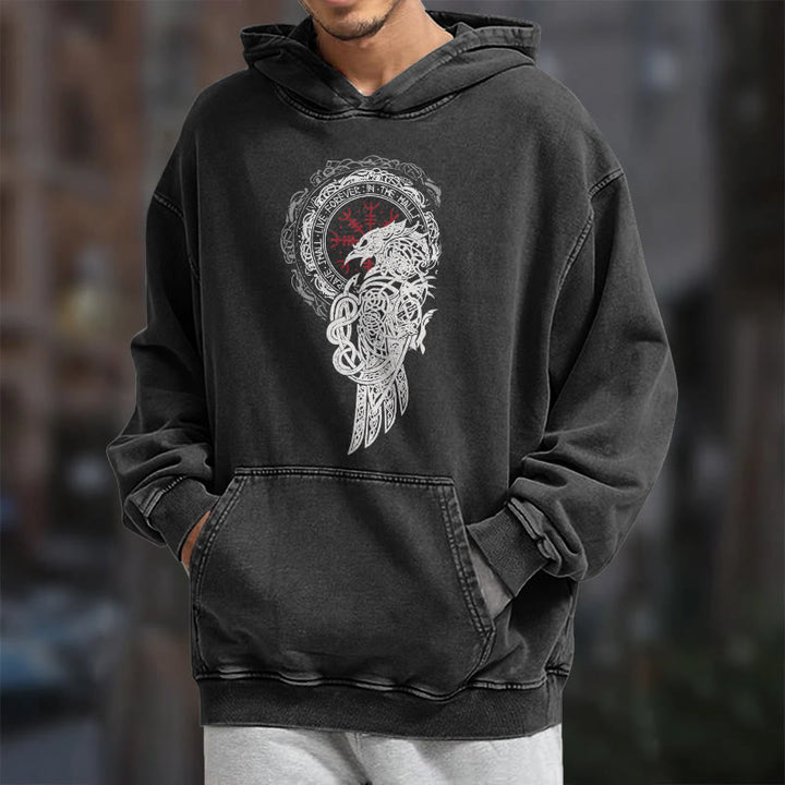 WorldNorse Celtic Raven Helm Of Awe Washed Hoodie - image 8