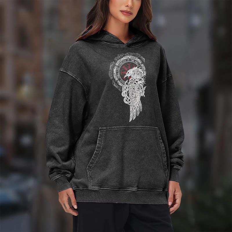 WorldNorse Celtic Raven Helm Of Awe Washed Hoodie