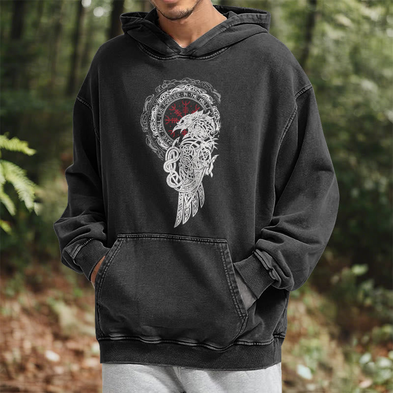 WorldNorse Celtic Raven Helm Of Awe Washed Hoodie