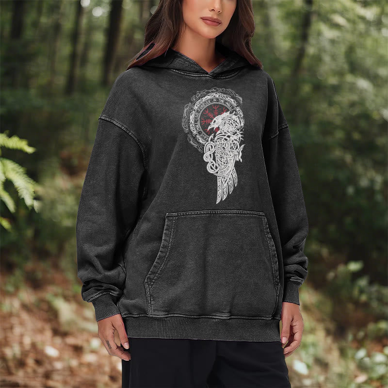 WorldNorse Celtic Raven Helm Of Awe Washed Hoodie