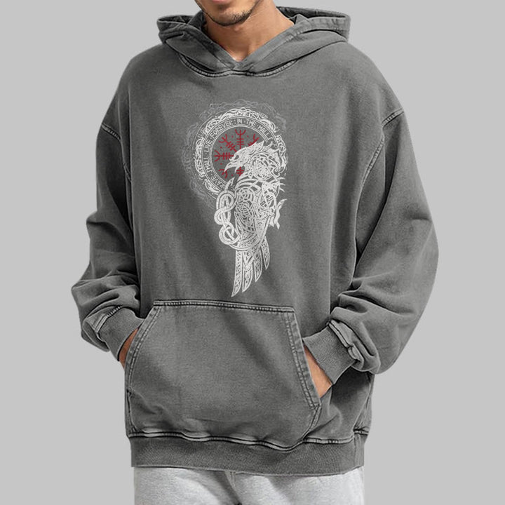 WorldNorse Celtic Raven Helm Of Awe Washed Hoodie