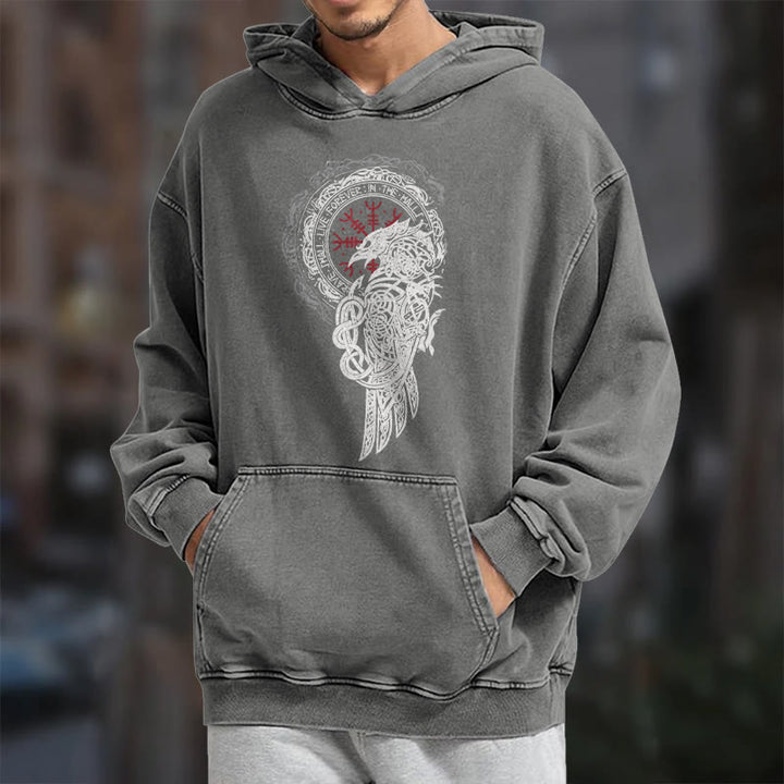 WorldNorse Celtic Raven Helm Of Awe Washed Hoodie