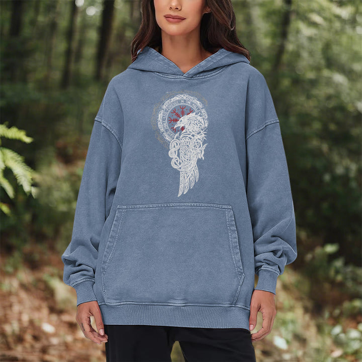 WorldNorse Celtic Raven Helm Of Awe Washed Hoodie - image 24