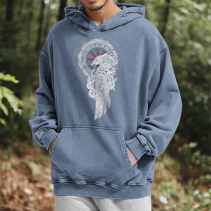 WorldNorse Celtic Raven Helm Of Awe Washed Hoodie