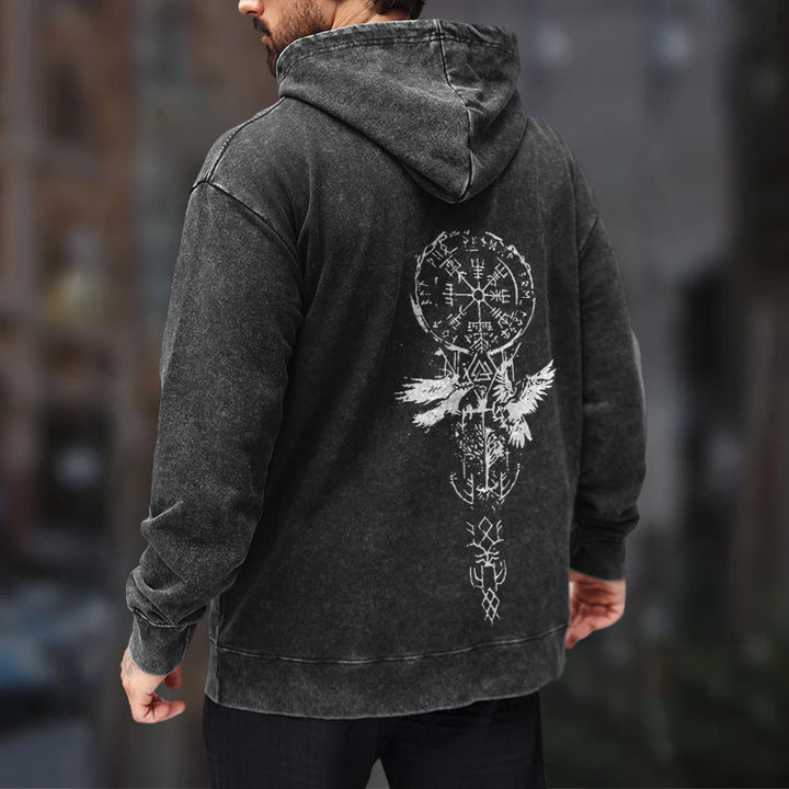 WorldNorse Valknut Raven Back Print Washed Hoodie - image 8