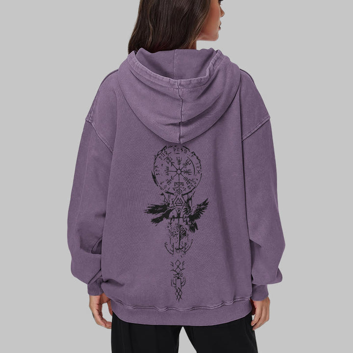 WorldNorse Valknut Raven Back Print Washed Hoodie - image 37