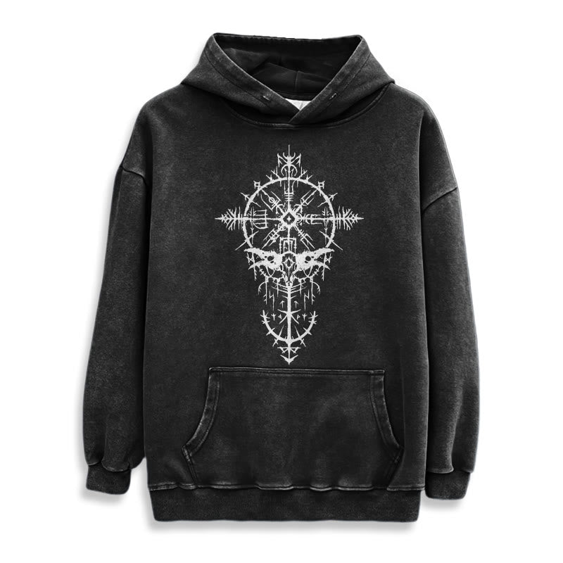 WorldNorse Tribal Bird & Viking Design Washed Hoodie