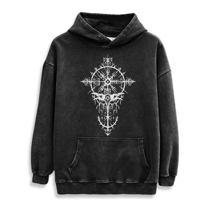 WorldNorse Tribal Bird & Viking Design Washed Hoodie