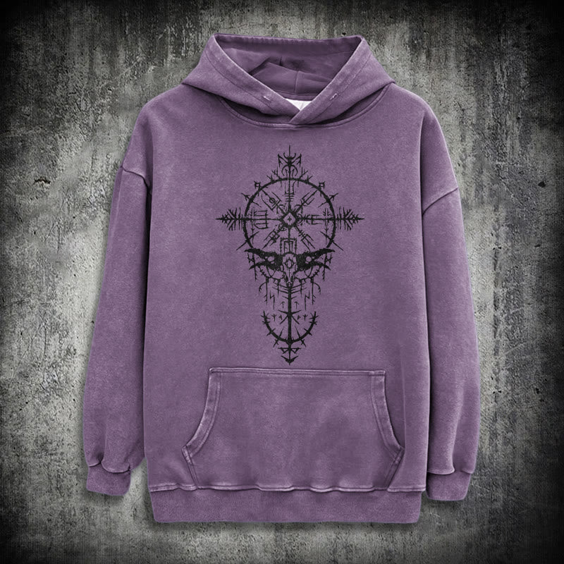 WorldNorse Tribal Bird & Viking Design Washed Hoodie - Purple - 3XL - image 34